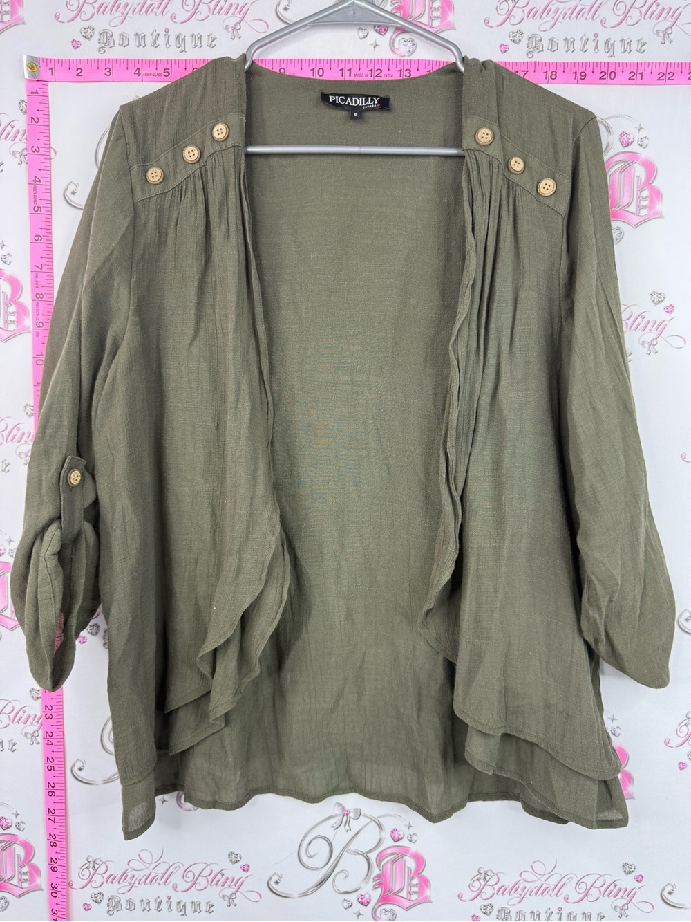 Picadilly Fashion cardigan buttons Olive Green Lightweight Draped Cardigan